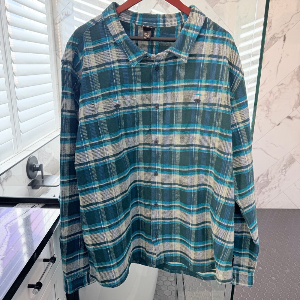 Cotopaxi Teal and Navy Plaid Button Down Shirt